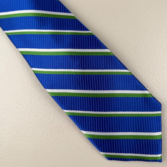 Haines & Bonner Other - Haines & Bonner London Mens Silk Tie Blue Green White Striped Hand Made Ribbede